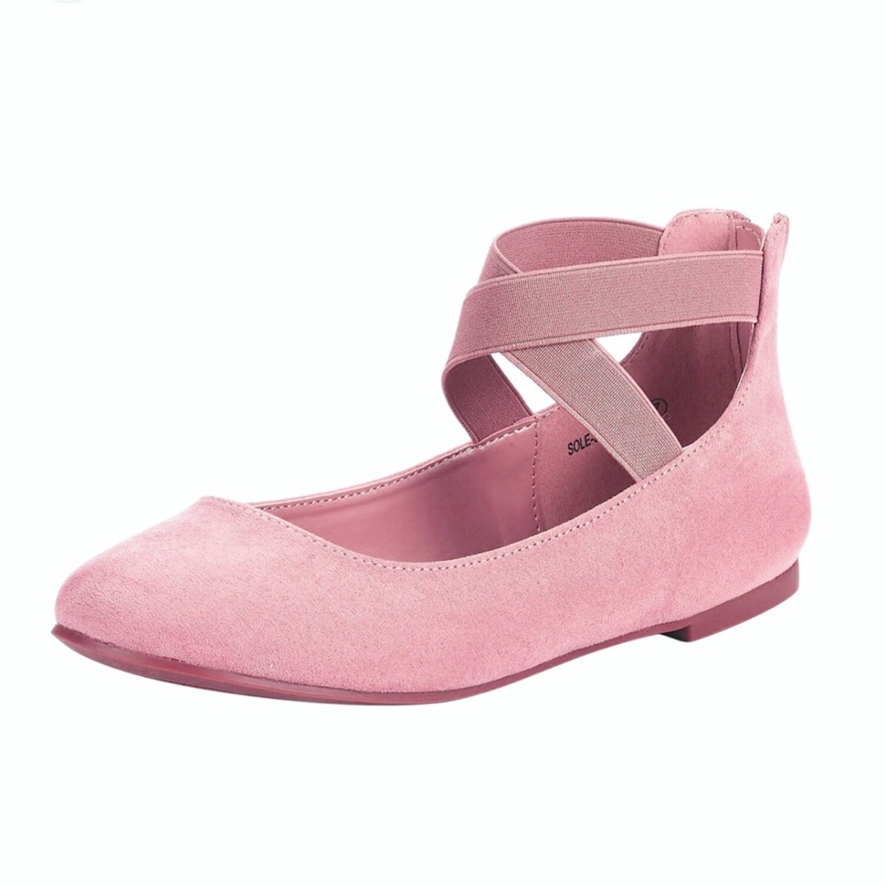 Big Girls' Pink Crisscross Faux Suede Ballet Flats Sz 4